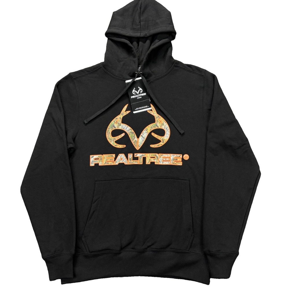 Realtree Hoodie Mens Small Black Camo Deer Logo Pullover Hunting Outdoors NWT